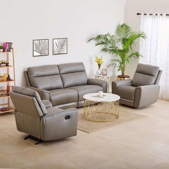 Eddison Half Leather 3+1+1 Seater Recliner Set - Grey