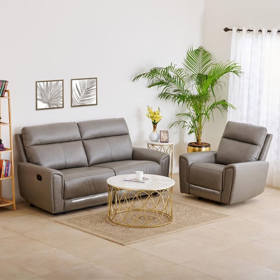 Eddison Half Leather 3+1 Seater Recliner Set - Grey