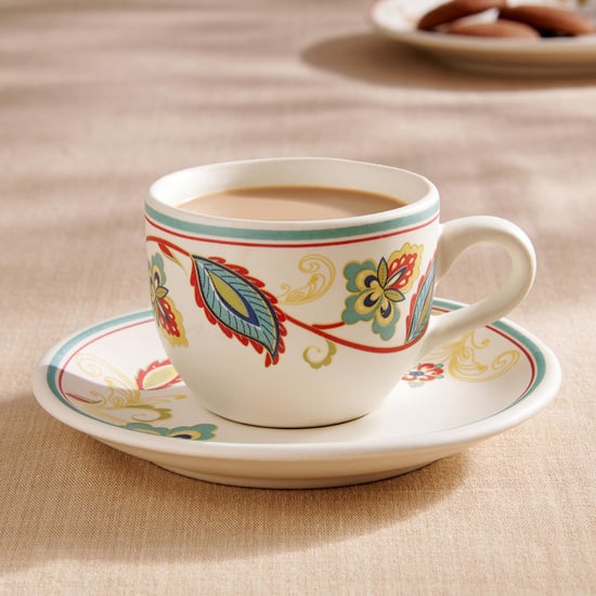 Corsica Mohar Stoneware Printed Cup and Saucer - 180ml