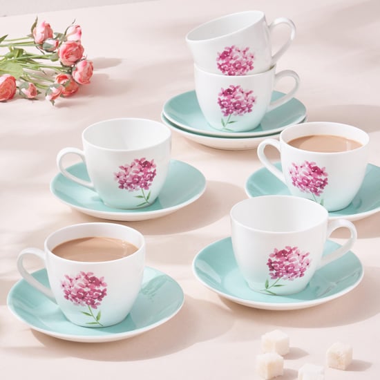 Mandarin Begonaia Set of 6 Bone China Cups and Saucers - 210ml