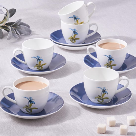 Mandarin Botanica Set of 6 Bone China Cups and Saucers - 210ml