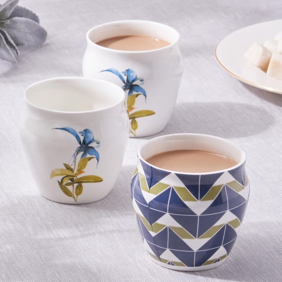 Mandarin Botanica Set of 3 Bone China Kulhad Cups - 240ml