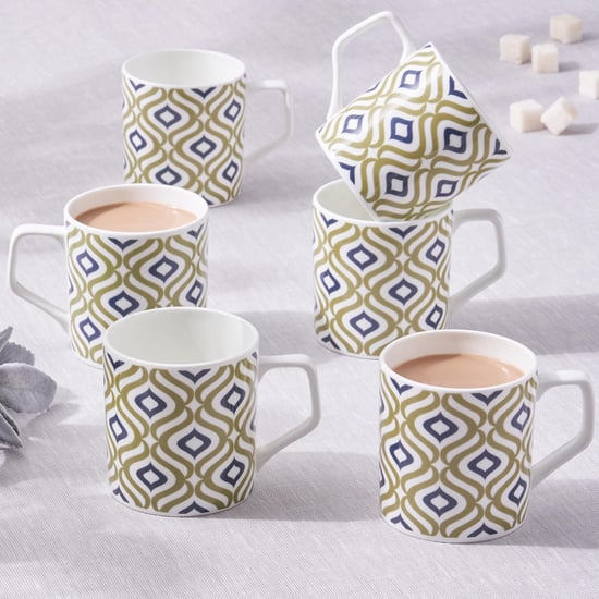 Mandarin Botanica Set of 6 Bone China Printed Coffee Mugs - 230ml