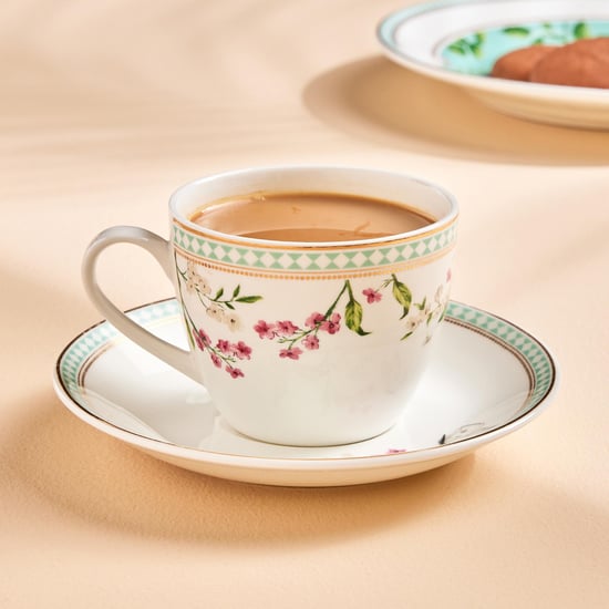 Hoovu Bone China Printed Cup and Saucer - 210ml