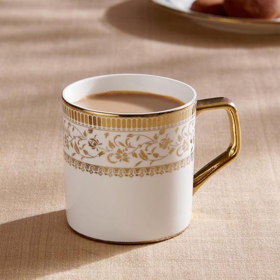Midas Set of Bone China Printed Coffee Mugs 240ml White