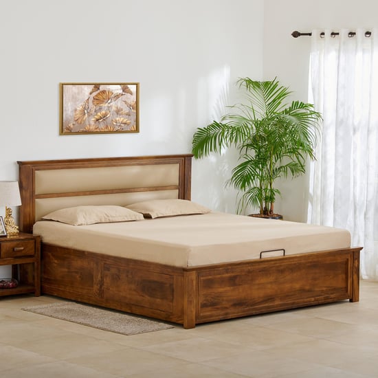 Adana Taavi Mango Wood Queen Bed with Hydraulic Storage - Brown