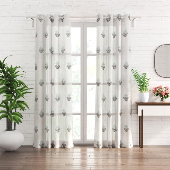 Chanderi Set of 2 Embroidered Sheer Door Curtains