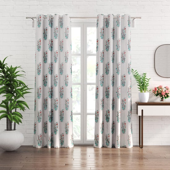 Chanderi Set of 2 Printed Sheer Door Curtains