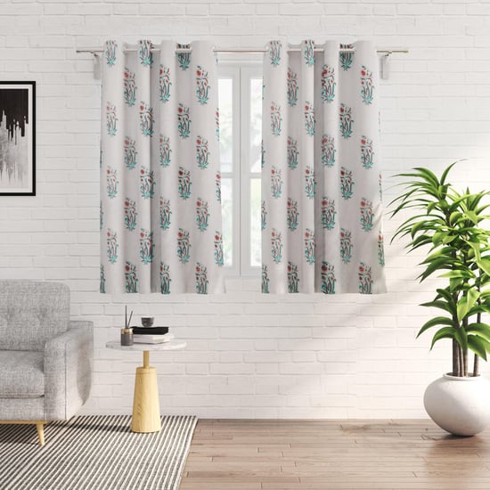 Chanderi Set of 2 Printed Sheer Window Curtains