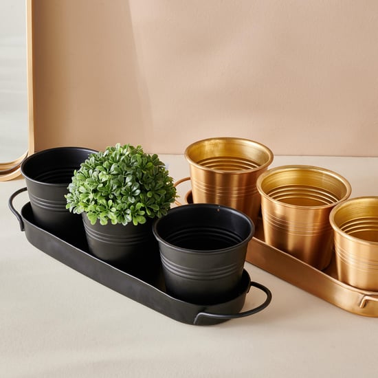 Gloria Set of 3 Metal Planters with Tray