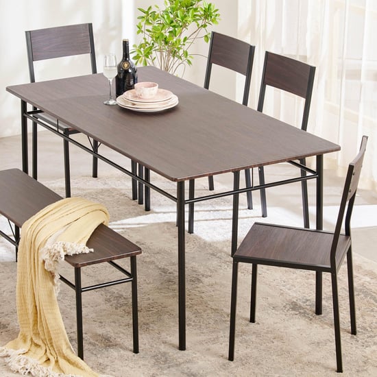 Helios Lucia 6-Seater Dining Set with Chairs and Bench - Brown