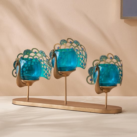 Mayur Glass & Metal Peacock Multi T-Light Holders