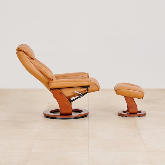 Silas Faux Leather Revolving 1-Seater Lounge Recliner with Foot Stool - Brown