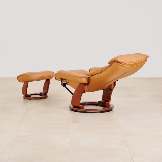 Silas Faux Leather Revolving 1-Seater Lounge Recliner with Foot Stool - Brown