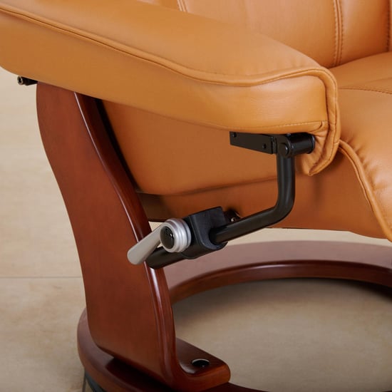 Silas Faux Leather Revolving 1-Seater Lounge Recliner with Foot Stool - Brown