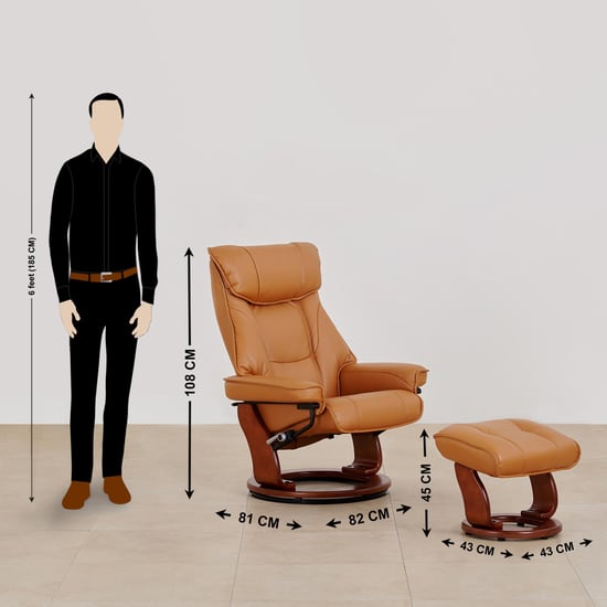 Silas Faux Leather Revolving 1-Seater Lounge Recliner with Foot Stool - Brown