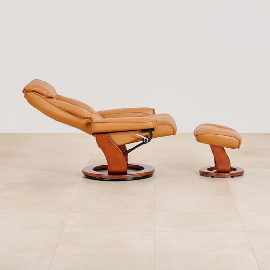 Silas Faux Leather Revolving 1-Seater Lounge Recliner with Foot Stool - Brown