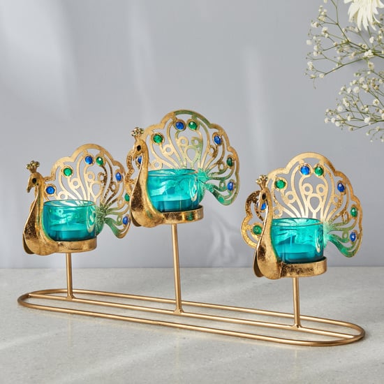 Corsica Mayur Glass Multi T-Light Holders with Iron Stand