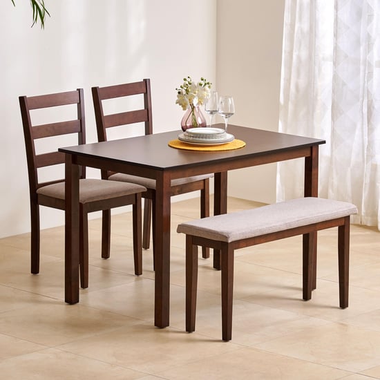 Helios Lia Solid Wood 4-Seater Dining Set with Chairs and Bench - Brown