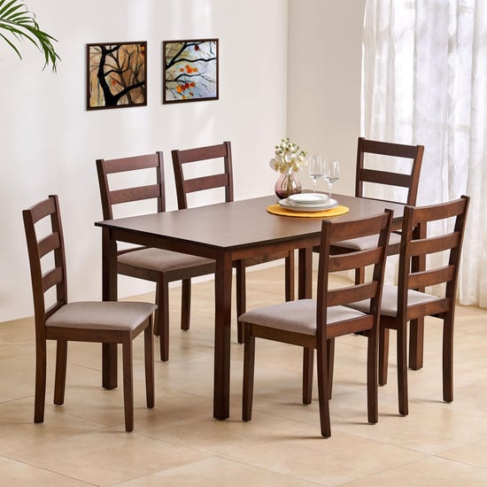 Helios Lia Solid Wood 6-Seater Dining Set with Chairs - Brown