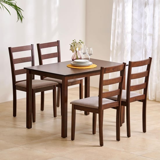 Helios Lia Solid Wood 4-Seater Dining Set with Chairs - Brown