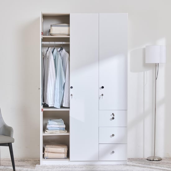 Alps 3-Door Wardrobe with Drawer - White