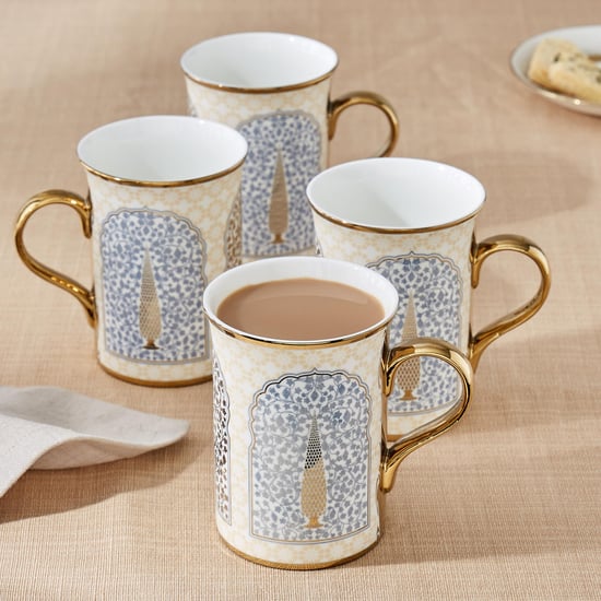 Corsica Ebony Set of 4 Bone China Printed Milk Mugs - 370ml