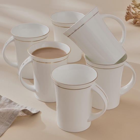 Corsica Gold Line Set of 6 Bone China Milk Mugs - 270ml