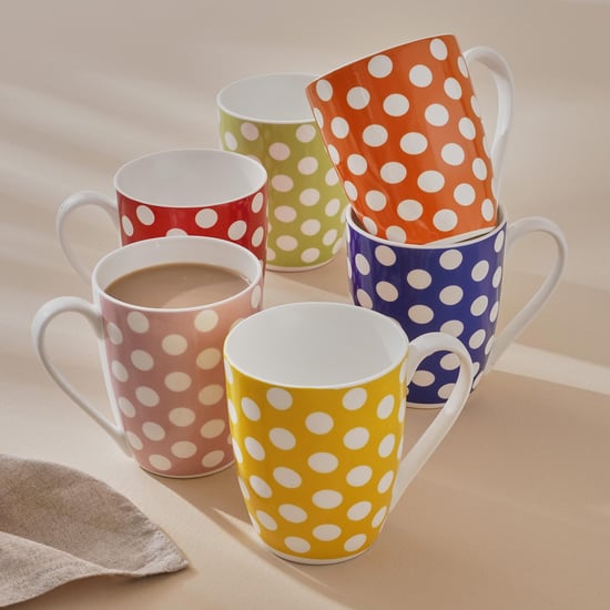 Corsica Polka Oxford Set of 6 Bone China Printed Milk Mugs - 340ml