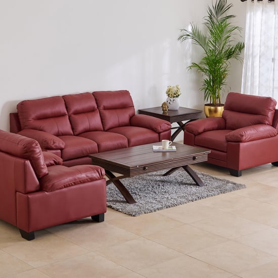 Winchester Half Leather 3+1+1 Seater Sofa Set - Burgundy
