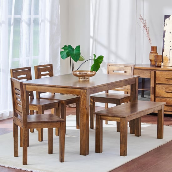 Adana NXT Mango Wood 6-Seater Dining Set with Chairs and Bench - Brown