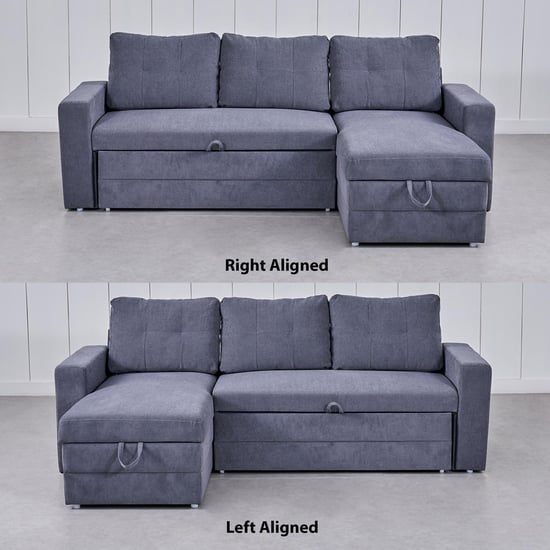 Woodland Fabric 2-Seater Storage Sofa Bed with Interchangeable Chaise - Grey