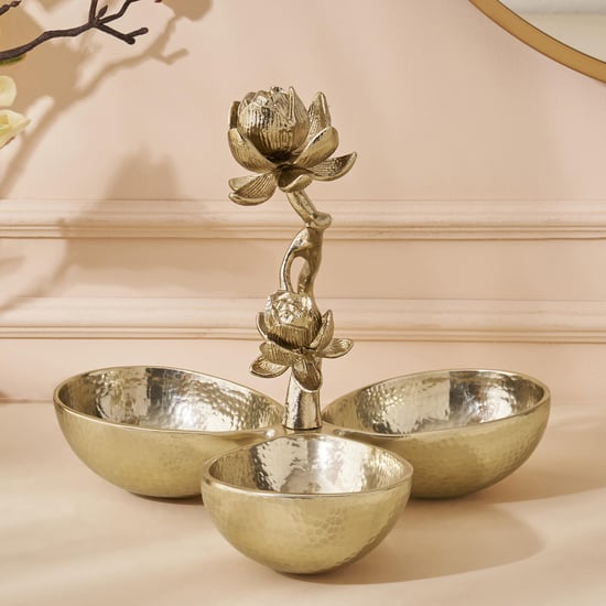 Eternity Vivere Aluminium Lotus Decorative Tri Bowl