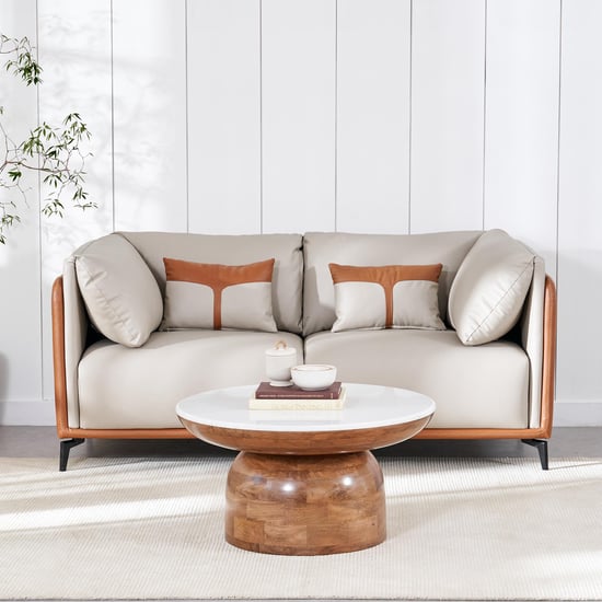 Bosco Faux Leather 2-Seater Sofa with Cushions - Beige and Brown