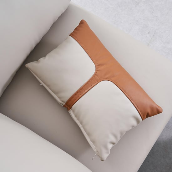 Bosco Faux Leather 2-Seater Sofa with Cushions - Beige and Brown