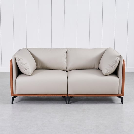Bosco Faux Leather 2-Seater Sofa with Cushions - Beige and Brown