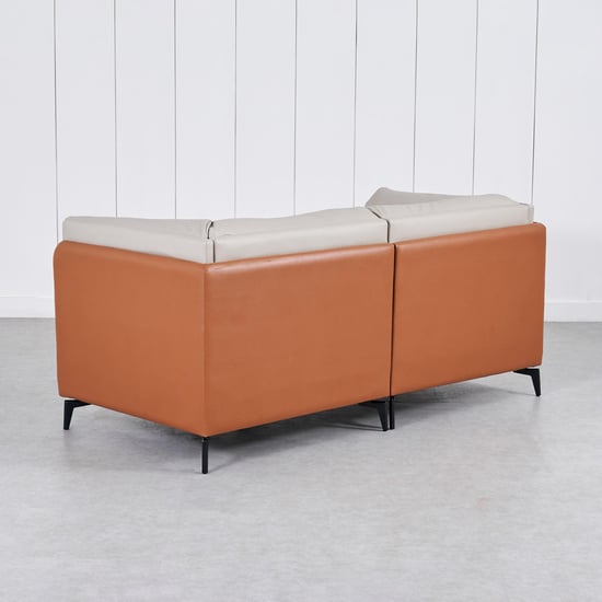 Bosco Faux Leather 2-Seater Sofa with Cushions - Beige and Brown
