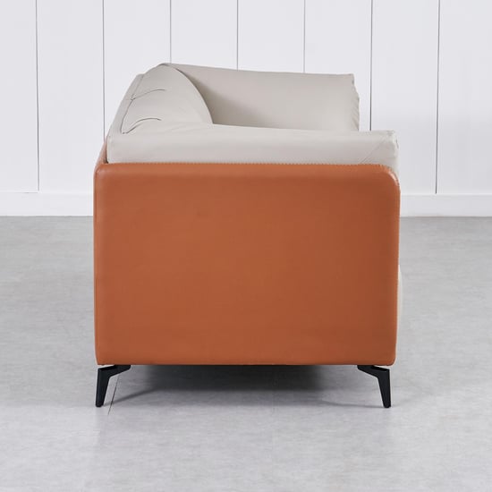 Bosco Faux Leather 2-Seater Sofa with Cushions - Beige and Brown