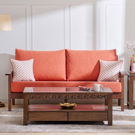Abby Fabric 3-Seater Sofa with Cushions - Orange