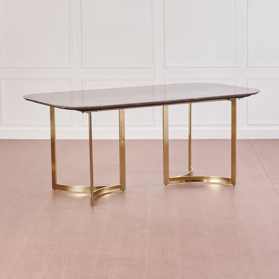 Vogue Anika Emotion Marble Top 6-Seater Dining Table - Brown