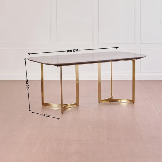Vogue Anika Emotion Marble Top 6-Seater Dining Table - Brown