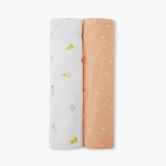 PORTICO Little Peaches Cotton Set of 2 Printed Swaddles