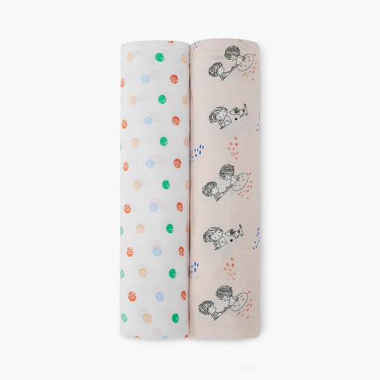 PORTICO Little Peaches Cotton Set of 2 Printed Swaddles