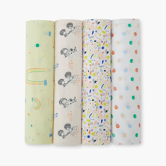 PORTICO Little Peaches Cotton Set of 4 Printed Swaddles