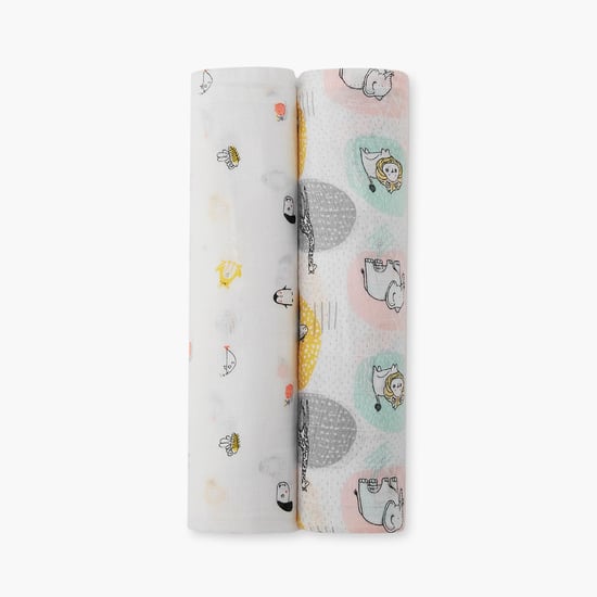 PORTICO Little Peaches Cotton Set of 2 Printed Swaddles