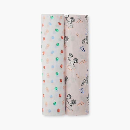 PORTICO Little Peaches Cotton Set of 2 Printed Swaddles