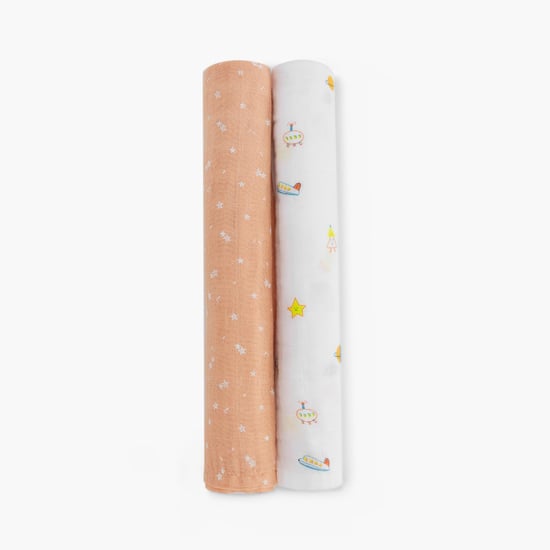 PORTICO Little Peaches Cotton Set of 2 Printed Muslin Cloth