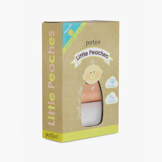 PORTICO Little Peaches Cotton Set of 2 Printed Muslin Cloth