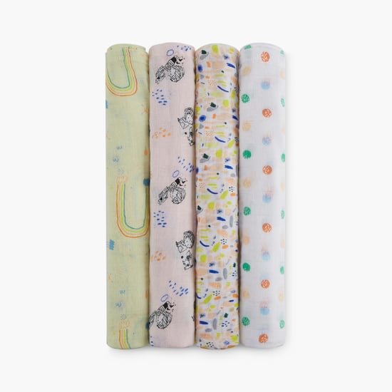 PORTICO Little Peaches Cotton Set of 4 Printed Muslin Cloth