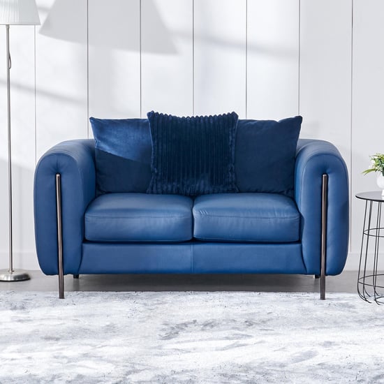 Sapphire Half Leather 2-Seater Sofa with Cushions - Blue